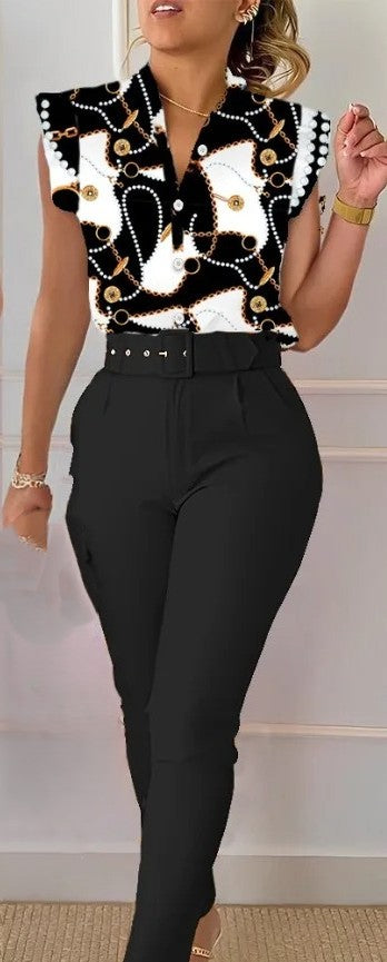 Vestito donna, pantalone, cinta e camicetta